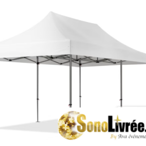 Tonnelle blanche 4,5 x 3 m en location en Alsace, installée en extérieur pour un événement festif.