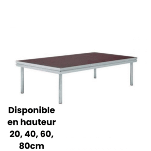 Praticables de scène montés en Alsace – modules 1x2 m avec structure aluminium et plateau antidérapant pour événement professionnel.