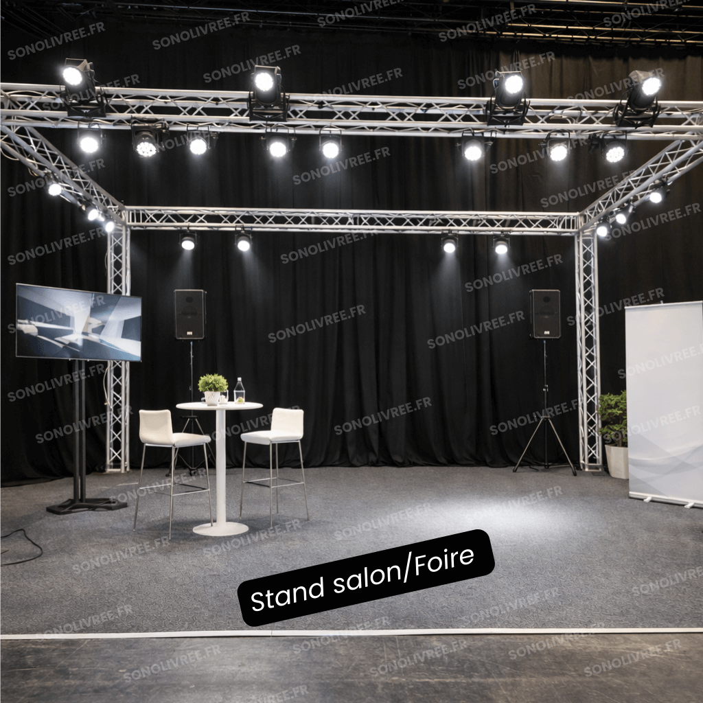 Stand de salon et foire avec mise en lumière, sonorisation et structure en Alsace