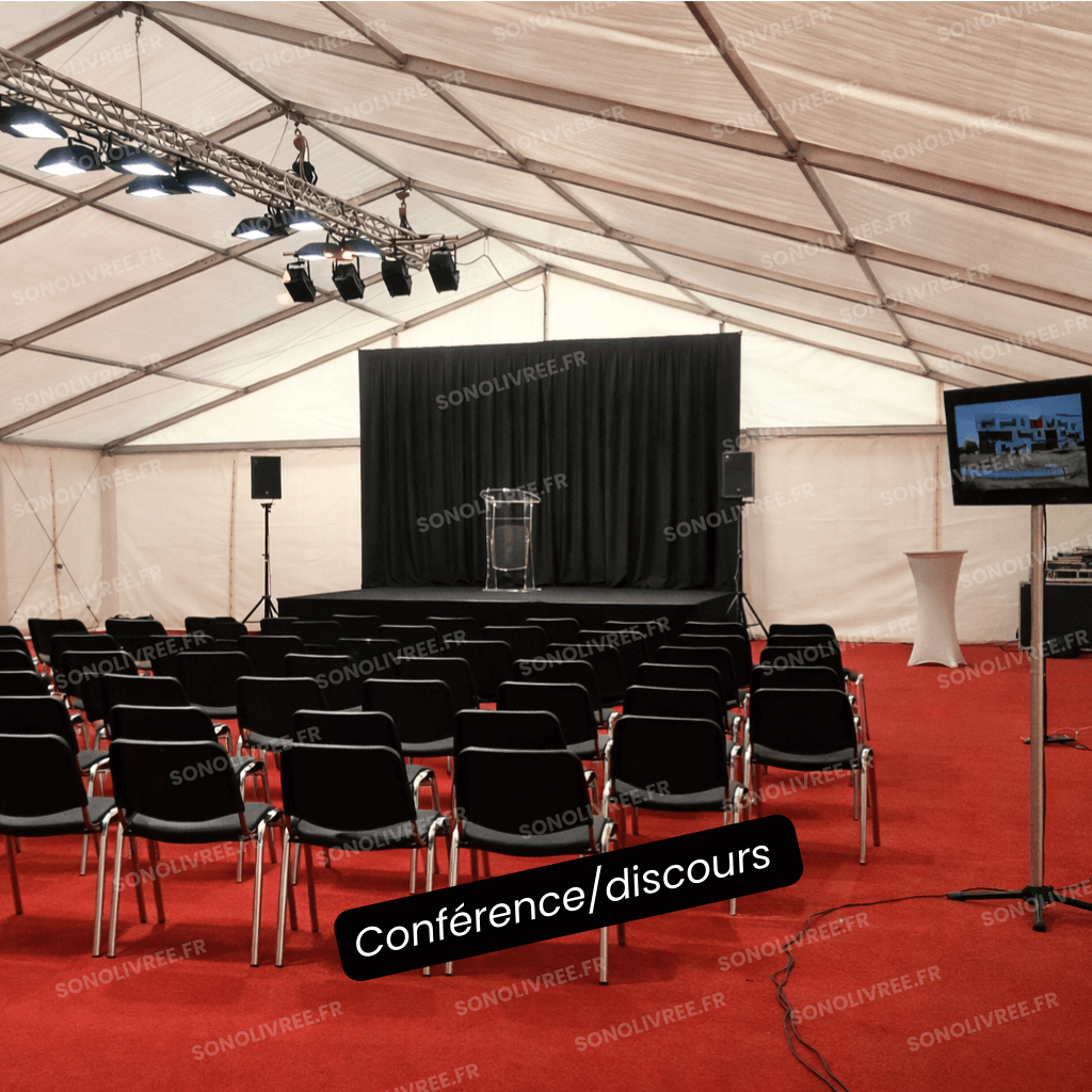 Installation son, lumières, micro, scène et écran TV pour conférence en Alsace