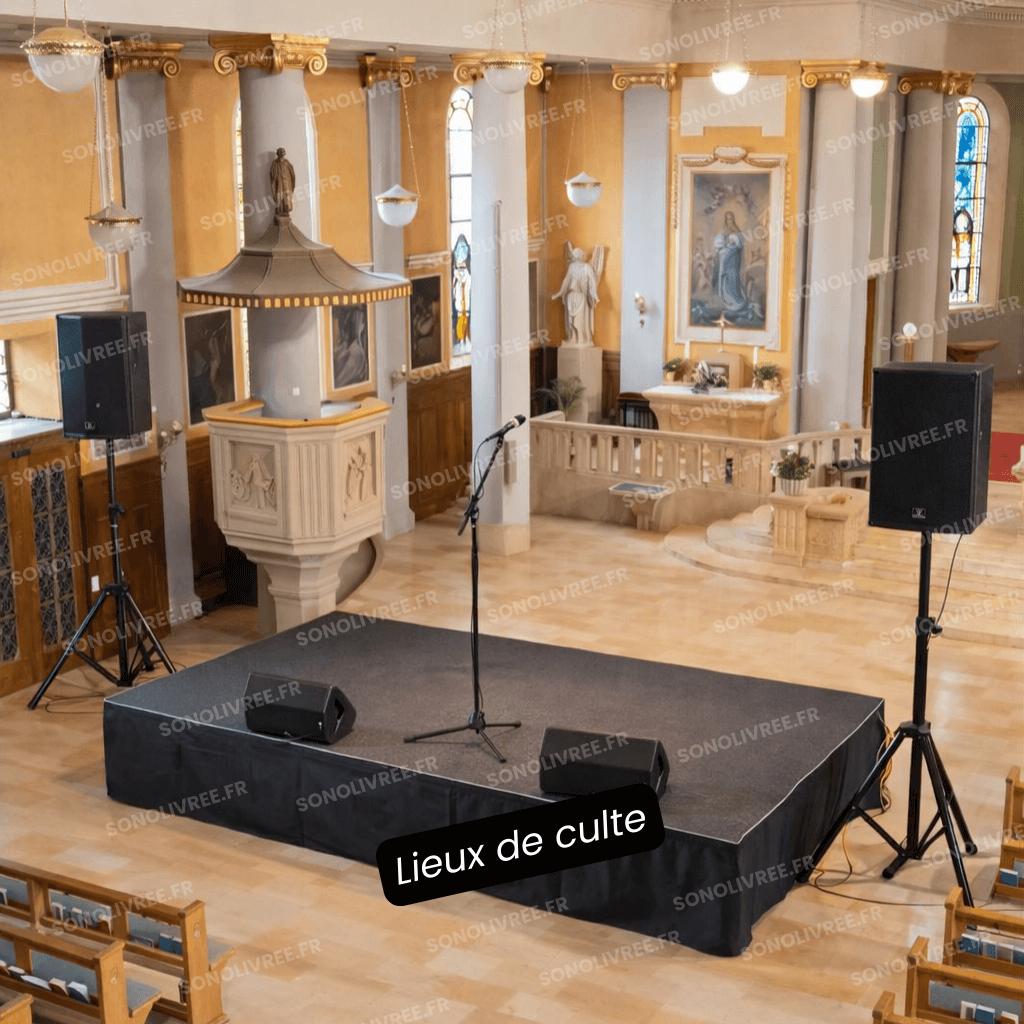Sonorisation de lieu de culte avec scène et enceintes à Strasbourg